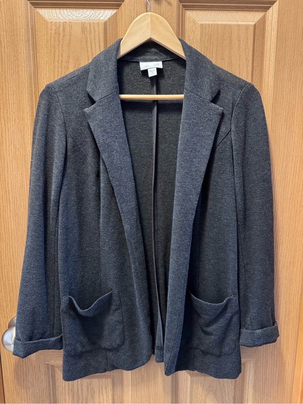 J. Jill Dark Gray Open-Front Knit Blazer